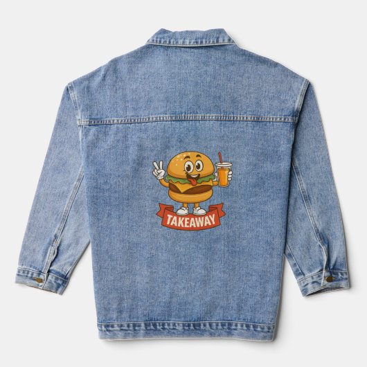 Cool Burger Buddy met Juice – Fun Cartoon Charact Denim Jacket (Achterkant)
