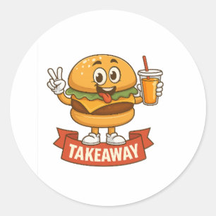 Cool Burger Buddy met Juice – Fun Cartoon Charact Ronde Sticker