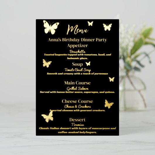 Cool Butterfly-thema verjaardagsdiner menu (Staand Voorkant)