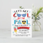 Cool by the Pool Emoji Boy Birthday Party Kaart (Staand voorkant)