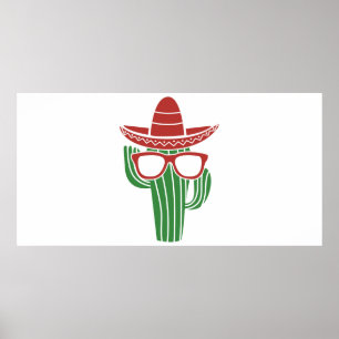 Cool cactus mascotte met sombrero pet en bril i poster