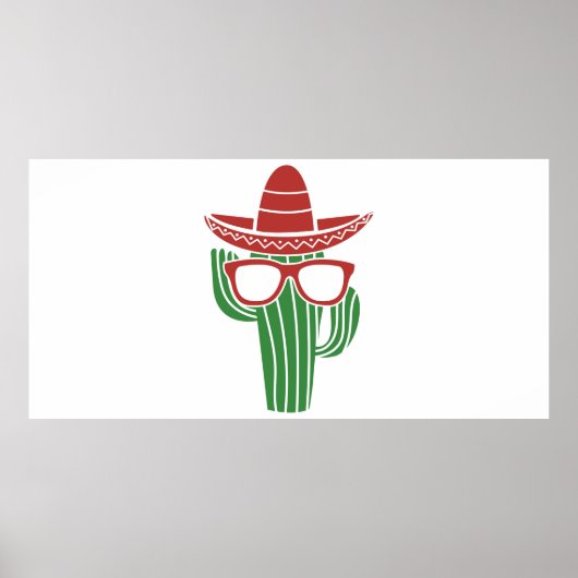 Cool cactus mascotte met sombrero pet en bril i poster (Voorkant)