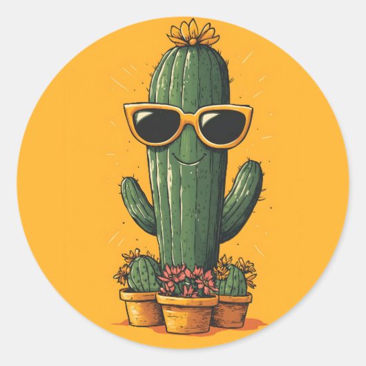 Cool Cactus met zonnebril en bloemen Ronde Sticker (Voorkant)