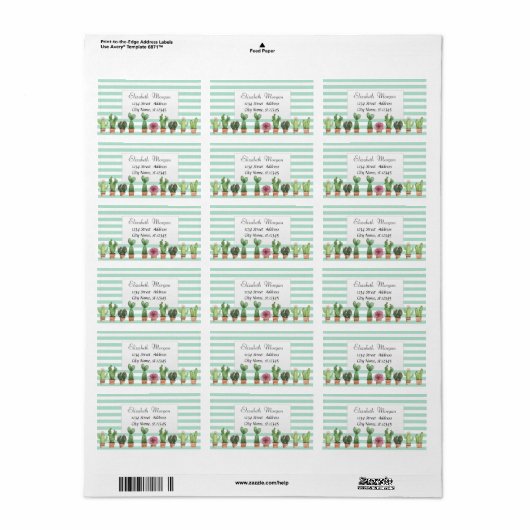 Cool Cactus Mint Green Stripes Etiket (Full Sheet)