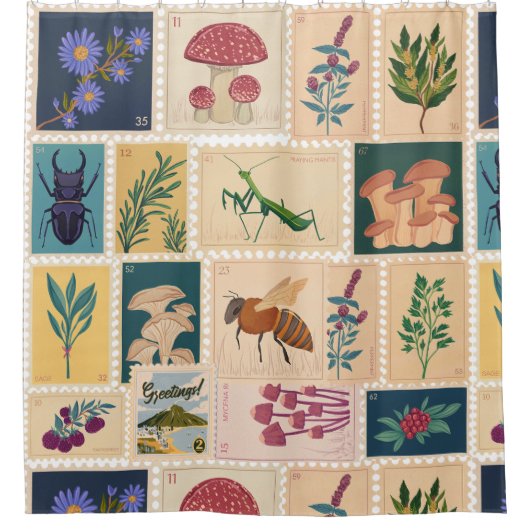 Cool cadeau voor mama Oude postzegels Dieren  Douchegordijn (Voorkant)