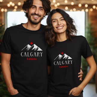 Cool Calgary Canada Mountains esdoorn blad donker T-shirt