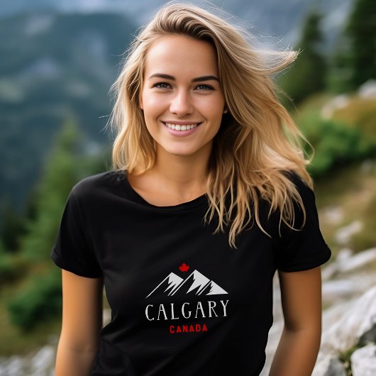 Cool Calgary Canada Mountains esdoorn blad donker T-shirt