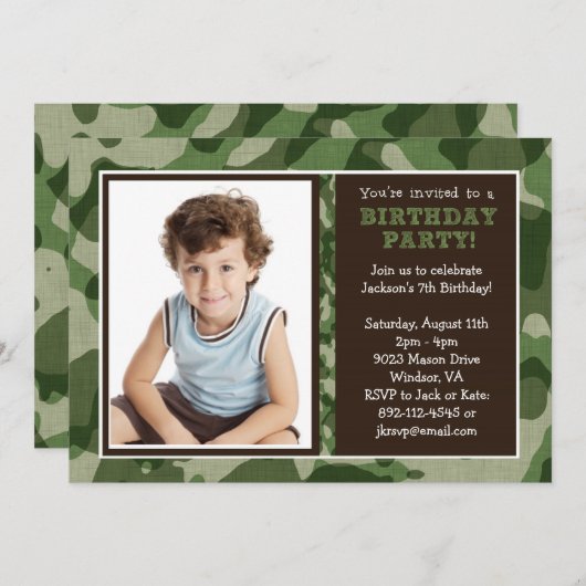 Cool Camo Party Invitation Kaart (Voorkant / Achterkant)
