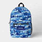 Cool Camo Shark Patroon Gepersonaliseerde Naam Tek Bedrukte Rugzak (Voorkant)