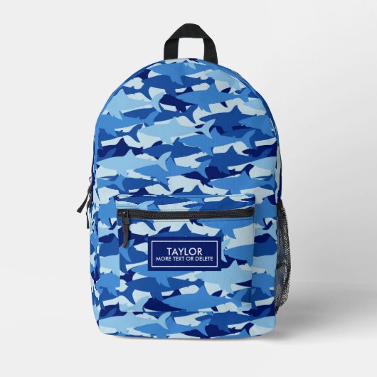 Cool Camo Shark Patroon Gepersonaliseerde Naam Tek Bedrukte Rugzak (Voorkant)