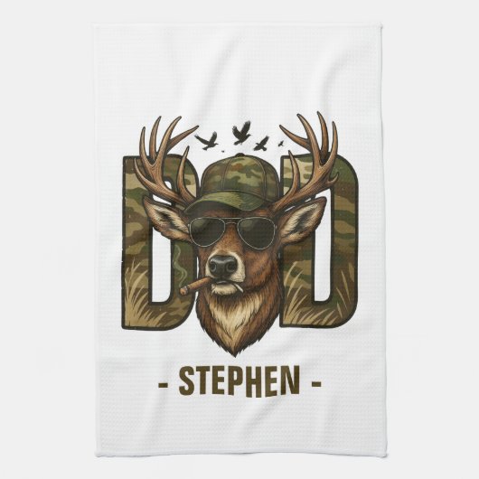Cool Camouflage Dad – Herten met zonnebril Theedoek (Verticaal)