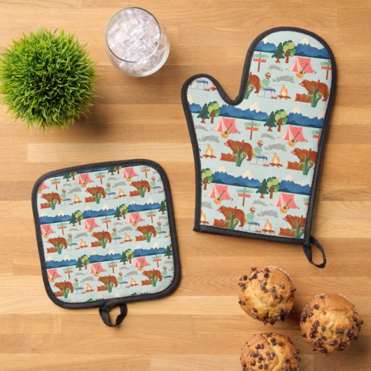 Cool Camping liefhebbers betegeld patroon Ovenwant & Pannenlap Set (Top down)