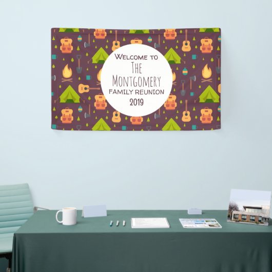 Cool Camping Patroon Buiten Familie Reünie Spandoek (Beurs)