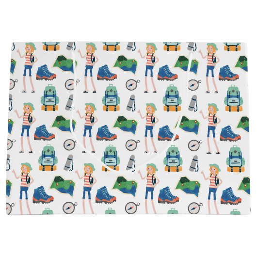 Cool campingparty betegeld patroon groot cadeauzakje (Voorkant)