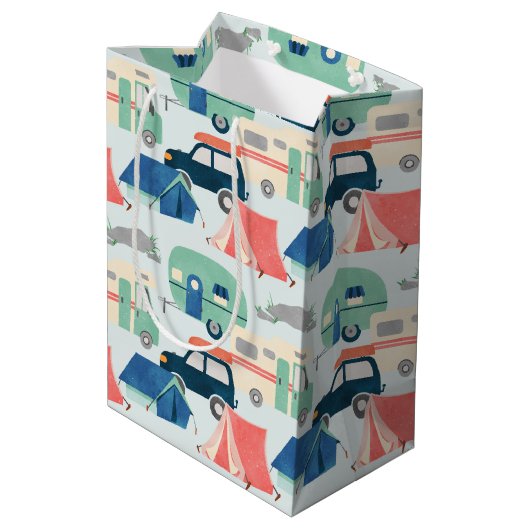 Cool campingparty betegeld patroon medium cadeauzakje (Achterkant Gekanteld)