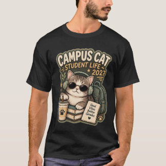 Cool Campus Kat Studentenleven 2027 Retro Esthetie T-shirt