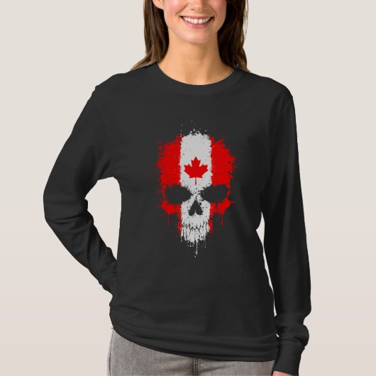 Cool Canada Flag Canadian Skull Womens Mens T-shirt (Voorkant)