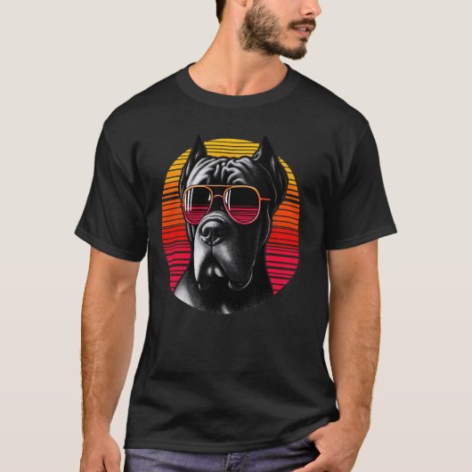 Cool Cane Corso Dog Retro Sunset Zonnebril T-shirt (Voorkant)
