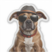 Cool Canine: Hond met Pet en zonnebril Sticker (Voorkant)