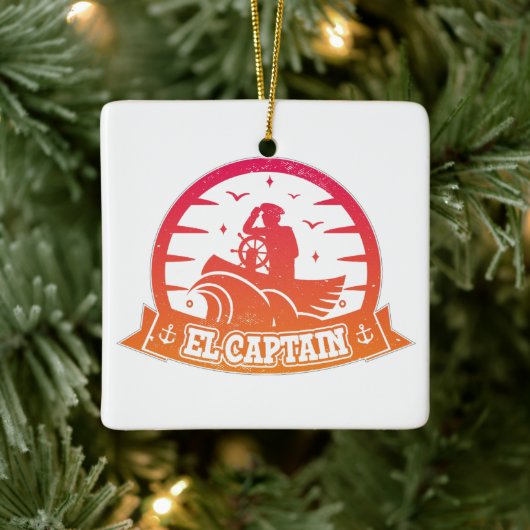 Cool Captain Anker Boot En Zeilen Retro Keramisch Ornament (Boom)
