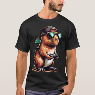 Cool Capybara Playing Video Games. Funny Gamer Cap T-shirt