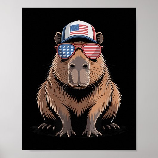 Cool Capybara Vlag van de Verenigde Staten Zonnebr Poster (Voorkant)