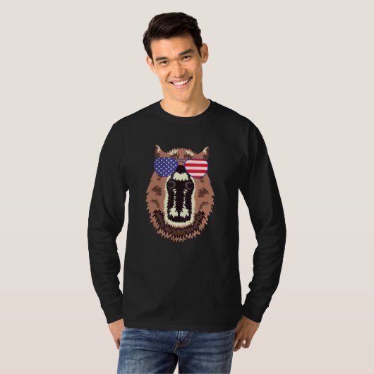 Cool Capybara Wearing US Flag Sunbril Us Ameri T-shirt (Voorkant volledig)