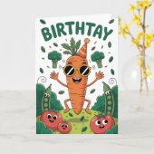 Cool Carrot’s Birthday Bash – Funny Garden Party Kaart (Gele Bloem)