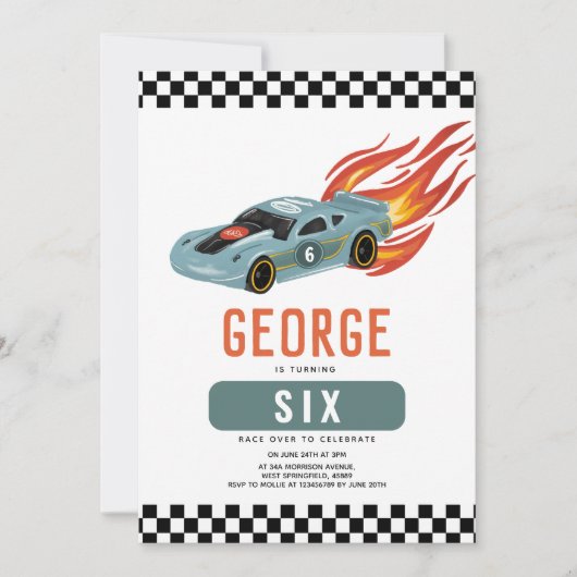 Cool Cars en Flames Boys 6e verjaardag Kaart (Voorkant)