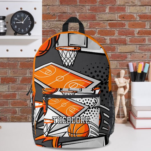 Cool Cartoon Basketbal Items Patroon Monogram Bedrukte Rugzak
