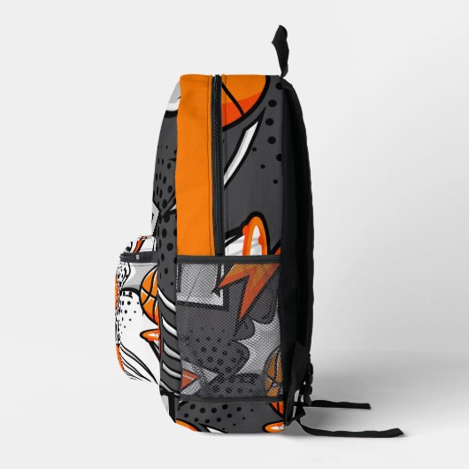 Cool Cartoon Basketbal Items Patroon Monogram Bedrukte Rugzak (Rechts)