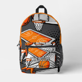 Cool Cartoon Basketbal Items Patroon Monogram Bedrukte Rugzak (Voorkant)