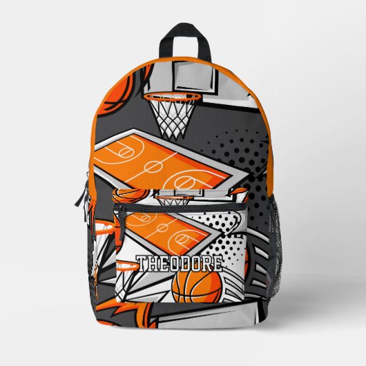 Cool Cartoon Basketbal Items Patroon Monogram Bedrukte Rugzak (Voorkant)