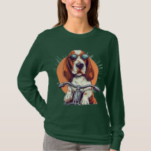 Cool cartoon basset hound biker T-shirt