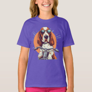 Cool cartoon basset hound biker T-shirt