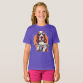 Cool cartoon basset hound biker T-shirt (Voorkant volledig)