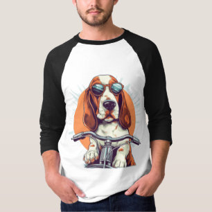 Cool cartoon basset hound biker T-shirt