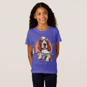 Cool cartoon basset hound biker T-shirt (Voorkant volledig)