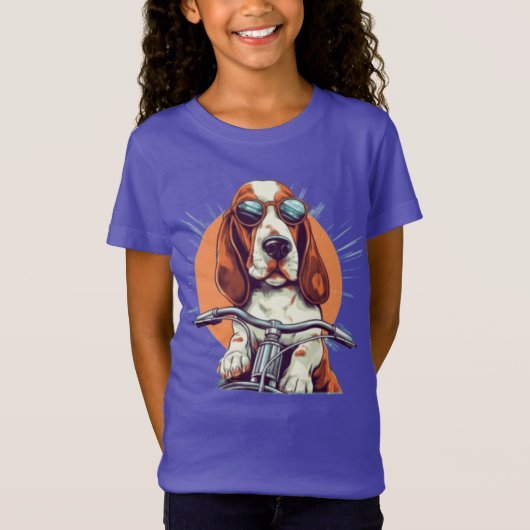 Cool cartoon basset hound biker T-shirt (Voorkant)