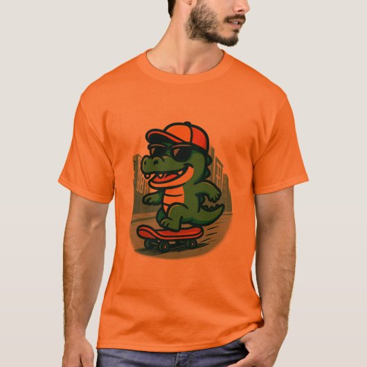 Cool Cartoon Crocodile Skateboarding T-shirt (Voorkant)