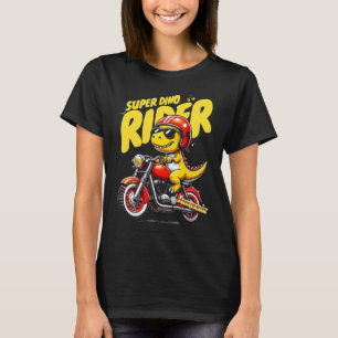 Cool Cartoon Dino op een motoravontuur T-shirt