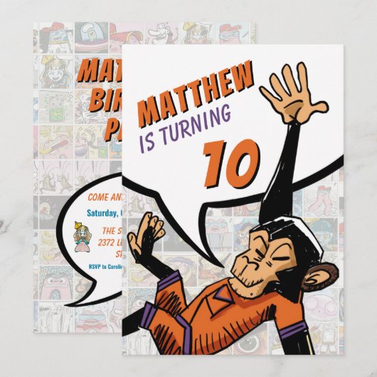 Cool Cartoon Happy Monkey Pattern Verjaardagsfeest Kaart (Voorkant / Achterkant)