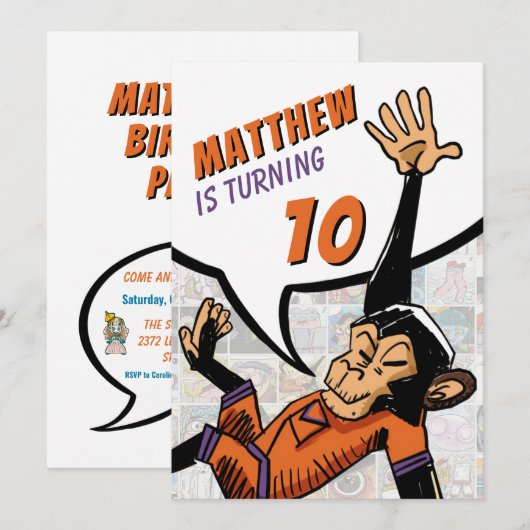 Cool Cartoon Happy Monkey verjaardagsfeestje Kaart (Voorkant / Achterkant)