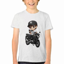Cool Cartoon Jongen op Motor Kids T-Shirt