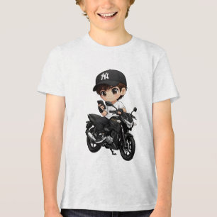 Cool Cartoon Jongen op Motor Kids T-Shirt