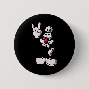 Cool Cartoon Kip Retro Haan Rock Hand Gebaar Ronde Button 5,7 Cm