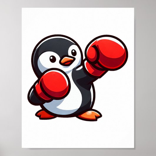 Cool Cartoon Penguin Boxer Design Poster (Voorkant)