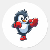 Cool Cartoon Penguin Boxing Fighter Ronde Sticker (Voorkant)