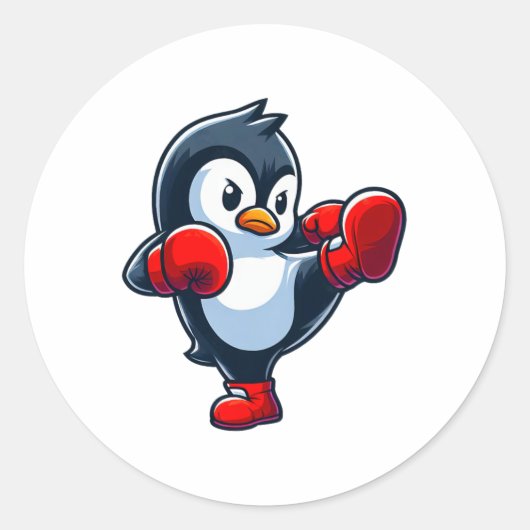 Cool Cartoon Penguin Boxing Fighter Ronde Sticker (Voorkant)