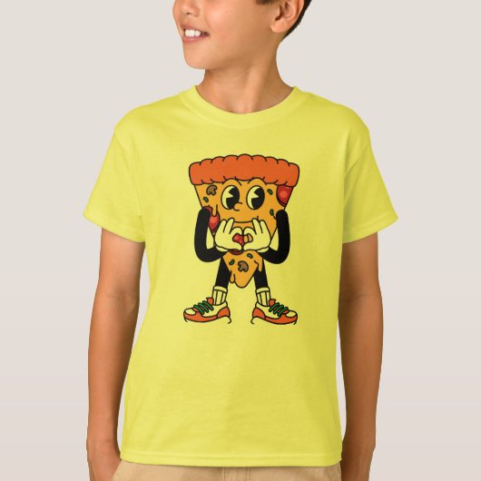 : Cool Cartoon Pizza Slice Karakter T-shirt (Voorkant)